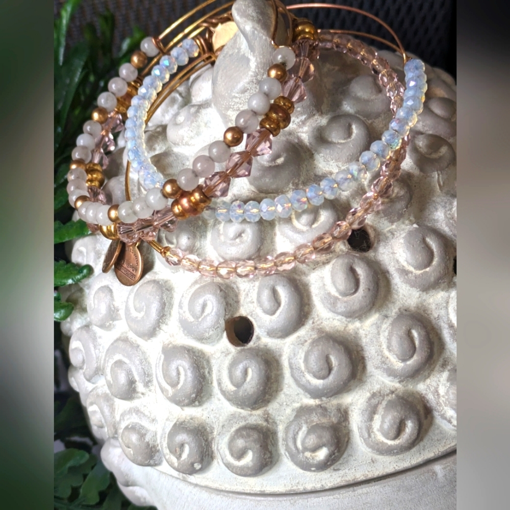 Alex and Ani beaded bangles. Silver and gold